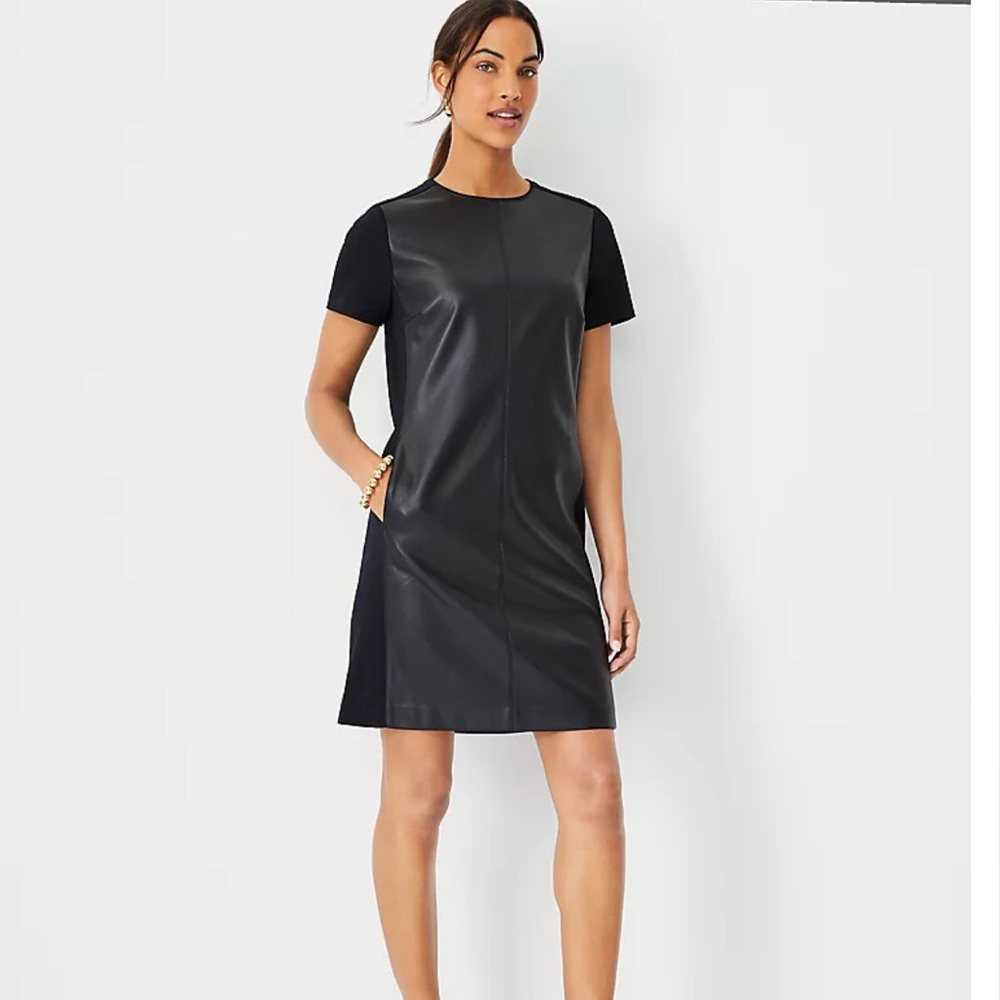 Faux Leather Mixed Media Shift Dress